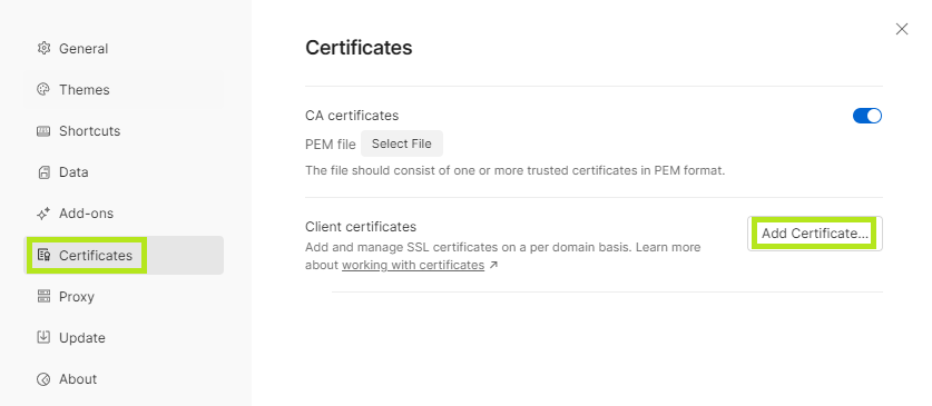 Navigate to `Certificates`